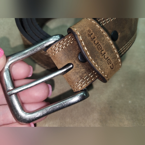 Carhartt Leather Brown Suede Men Mens Silver Buckle Belt Sz 50 - Picture 2 of 4